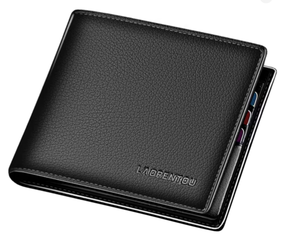 Genuine Leather Men Short Wallet Card Holder with Zipper Pocket Gift for Husband, Boyfriend Black