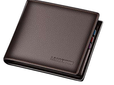 Genuine Leather Men Short Wallet Card Holder with Zipper Pocket Gift for Husband, Boyfriend Brown