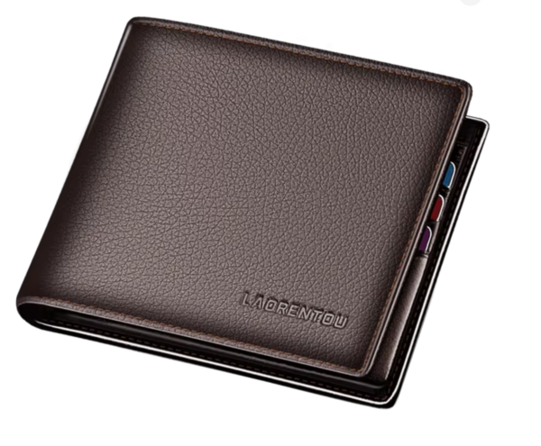 Genuine Leather Men Short Wallet Card Holder with Zipper Pocket Gift for Husband, Boyfriend Brown